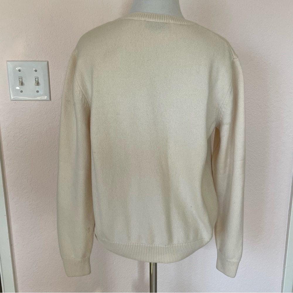 Valentino L’Amour Ivory 100% Cashmere Sweater Red Floral Heart Leather Italy - Picture 6 of 16
